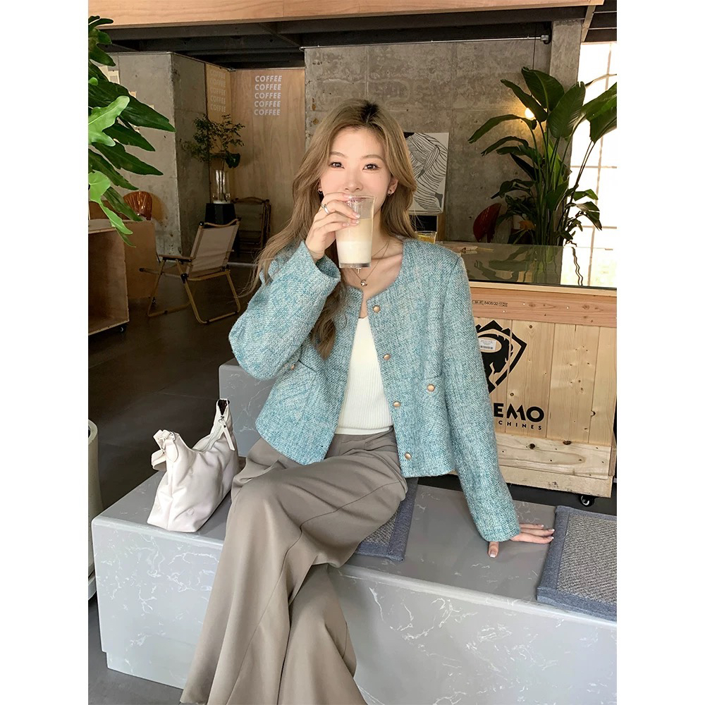BY36659# 有内里小香风外套女春秋新款圆领显瘦简约名媛轻熟外套  服裝批發女裝批發服飾貨源