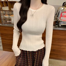 批发韩国东大门秋冬<b class='q'>女装</b>气质百搭包芯纱圆领修身保暖针织毛衣长袖上衣