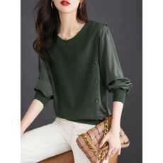 批发<b class='q'>品牌</b><b class='q'>折扣</b>店正品女装剪标清仓秋季假两件拼接针织衬衫圆领打底上衣