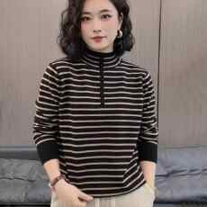 批发半高领冬装打底衫加厚保暖条纹毛衣<b class='q'>针织衫</b><b class='q'>中年</b>女装显瘦休闲上衣女