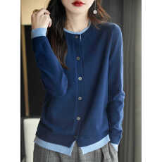 批发【<b class='q'>正品</b>清仓】圆领假两件羊绒针织开衫外套女春秋新款宽松毛衣外搭