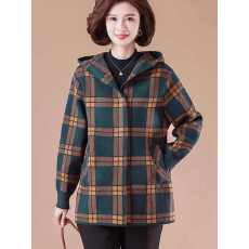 批发妈妈洋气连帽外套秋冬时尚<b class='q'>中老年</b>女<b class='q'>装</b>毛衣羊毛开衫大码格子上衣潮