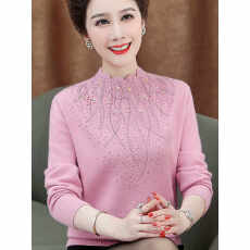 批发<b class='q'>妈妈</b>秋冬装洋气中年女大码毛衣新款上衣中老年时尚针织打底羊毛衫