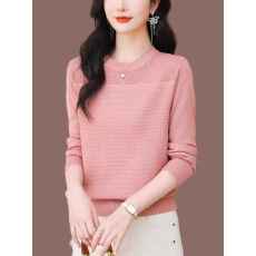 批发2025春秋薄款纯色圆领针织毛衣女洋气打底衫宽松显瘦<b class='q'>小衫</b>外穿上衣