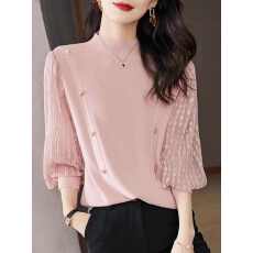 批发高级感拼接小香风针织衫女2025秋款半高领打底毛衣<b class='q'>短</b>款灯笼袖上衣