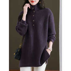 批发半高翻领毛衣女秋冬宽松中长款外搭胖mm<b class='q'>加肥</b><b class='q'>加大</b>码羊毛针织打底衫
