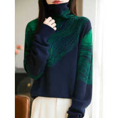 批发高领厚款撞色提花针织<b class='q'>打底衫</b>女2025新款洋气<b class='q'>大码</b>女装上衣秋冬毛衣