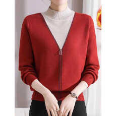 批发假两件加厚<b class='q'>妈妈装</b>打底衫女2026秋冬季新款半高领保暖针织羊绒毛衣