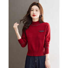 批发小个子<b class='q'>短款</b>高腰<b class='q'>毛衣</b>女士半高领打底衫秋冬2025新款本命年红色上衣
