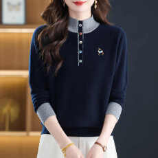 批发秋冬100纯羊毛衫女新款宽松半高领毛衣洋气<b class='q'>妈妈</b>百搭针织打底衫厚