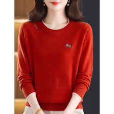 批发圆领毛衣女秋冬新款羊毛衫宽松内搭针织打底衫洋气<b class='q'>妈妈装</b>百搭上衣