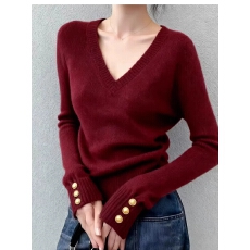 批发韩系复古v领长袖打底针织衫女秋冬季修身显瘦高级感毛衣内搭<b class='q'>上衣</b>