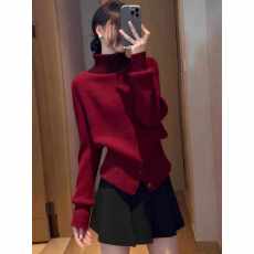 批发韩系穿搭高领开叉毛衣女秋冬季外穿<b class='q'>宽松</b>慵懒风加厚内搭打底针织衫