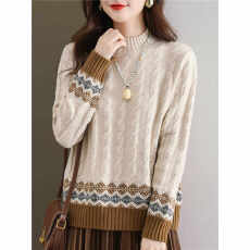 批发半高领麻花毛衣女秋冬2026新款拼色套头显瘦加厚羊毛衫羊绒<b class='q'>打底衫</b>