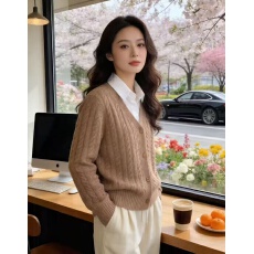 批发复古麻花<b class='q'>假两件</b>毛衣女2026春季新款大码<b class='q'>衬衫</b>领针织外套