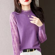 批发2025秋冬新款洋气羊毛<b class='q'>打底衫</b>荷叶领纯色毛衣女内搭针织半<b class='q'>高领</b>上衣