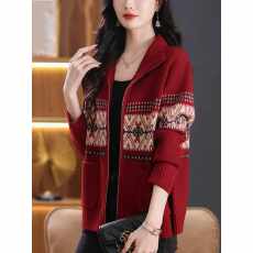 批发2026年新款女装开衫宽松妈妈提花针织拉链加厚毛衣外搭套毛线衣