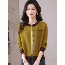 批发2026圆领小香风针织开衫女士春秋新款拼色洋气百搭毛衣外套