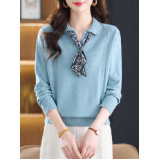 批发polo领长袖针织衫毛衣女2026春秋冬高级感气质飘带妈妈装<b class='q'>翻领</b>上衣