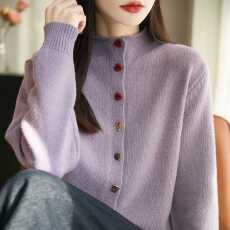 批发独特巨好看爱心扣半高领针织开衫<b class='q'>毛衣</b>女洋气减龄加厚<b class='q'>宽松</b>外套上衣