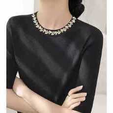 重工钉珠圆领针织衫短袖女高级感镶钻色套头打底半袖毛衣