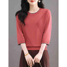 批发春夏薄款桑蚕丝中袖t恤女中年<b class='q'>妈妈</b>宽松洋气七分袖针织打底衫上衣