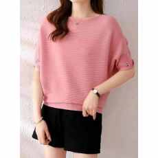 2026夏季冰丝短袖蝙蝠衫针织T恤女韩版纯色宽松大码百搭显瘦