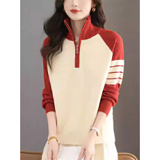 批发2026爆款半拉链<b class='q'>毛衣</b>春秋宽松撞色洋气百搭套头<b class='q'>高领</b>羊毛针织打底衫