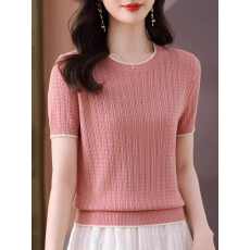 批发2026夏季新款冰丝<b class='q'>针织衫</b>女t恤短袖圆领桑蚕丝上衣<b class='q'>妈妈</b>装洋气薄款