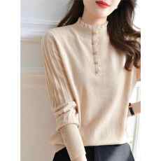 批发半高领<b class='q'>打底衫</b>女2026新款春秋<b class='q'>时尚</b>洋气毛衣修身内搭木耳边针织上衣