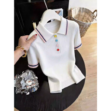批发韩系polo衫短袖t恤女2026新款针织<b class='q'>打底衫</b>夏季小衫减龄设计感上衣
