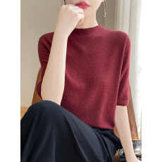 批发法式半<b class='q'>高领</b>中袖<b class='q'>打底衫</b>女2026早秋新款半袖毛衣精仿薄款五分袖毛衫