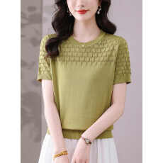 批发镂空冰丝针织衫t恤女短袖夏季2026新款中年妈妈<b class='q'>宽松</b>薄款打底上衣