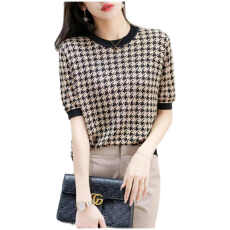 批发冰丝针织短袖t恤<b class='q'>女</b>2026<b class='q'>新款</b>时尚棋盘格显瘦爆款大码<b class='q'>女</b>装夏季上衣