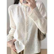 批发韩系高级感立领花纹衬衫女<b class='q'>春</b>季2026新款大码显瘦独特漂亮气质上衣