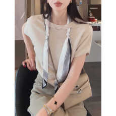 批发系带丝巾搭配短袖针织衫女<b class='q'>春</b>夏季t恤2026年新款韩系显瘦圆领上衣