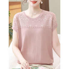 批发圆领短袖t恤女2026年新款中老年上衣时尚<b class='q'>妈妈</b>装夏季薄款针织小衫