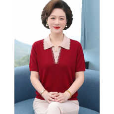 批发妈妈夏装洋气小衫2026新款短袖冰丝上衣<b class='q'>中老年</b>女薄母亲节T恤套装