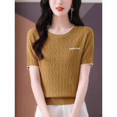 批发2026夏季薄款桑蚕丝短袖<b class='q'>t</b><b class='q'>恤</b>女减龄冰丝镂空针织小衫<b class='q'>妈妈</b>宽松上衣