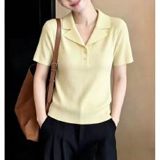 批发2026年新款法式<b class='q'>西装</b>翻领polo针织短袖女纯色<b class='q'>修身</b>显瘦气质天丝上衣