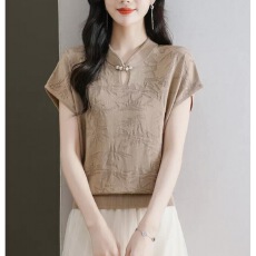 批发短袖T恤女2026新款夏季国风立领冰丝针织体恤新中式上衣洋气<b class='q'>小衫</b>