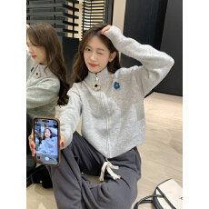 批发设计感灰色拉链高领毛衣<b class='q'>外套女</b>春秋冬小个子宽松<b class='q'>短</b>款针织开衫上衣