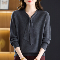 批发年轻<b class='q'>妈妈</b>装春秋V领毛衣女新款红色针织衫上衣气质减龄长袖打底衫