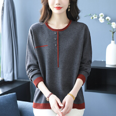 批发<b class='q'>妈妈</b>装圆领针织衫女宽松大码遮肚上衣休闲春秋毛衣洋气减龄打底衫
