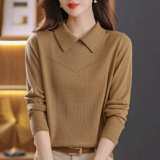 批发洋气时尚polo领针织<b class='q'>衫</b>女士秋款中老年妈妈套头宽松内搭打底<b class='q'>衫</b>上衣