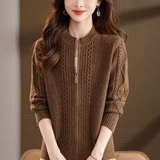 批发秋冬新款<b class='q'>妈妈</b>装开衫女圆领拉链毛衣宽松针织外套百搭<b class='q'>中老年</b>人保暖