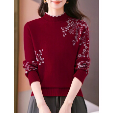 批发26秋冬新款仿羊绒毛衣女半高领针织打底衫<b class='q'>妈妈</b>装提花宽松内搭上衣