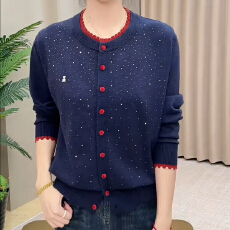 批发春秋新款时尚<b class='q'>妈妈</b>装圆领针织开衫女宽松显瘦毛衣打底长袖上衣女