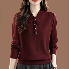 批发木耳边桑蚕丝长袖T恤女2026新款秋季中年妈妈洋气<b class='q'>上衣</b>针织<b class='q'>打底</b>衫