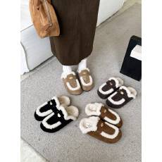 欧美风韩版乐福毛毛包头拖保暖拖鞋